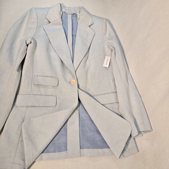 BANANA REPUBLIC Office Sirencore Light Blue Linen Long & Lean Blazer Size 10. - Picture 3 of 16